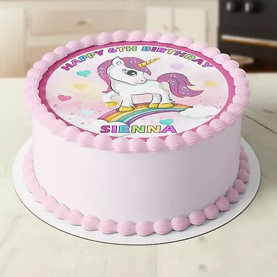 Rainbow Unicorn Horse Pre-cut Round Edible Cake Topper • $14