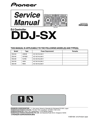 Service Manual Instructions For Pioneer Ddj-Sx • $25.86
