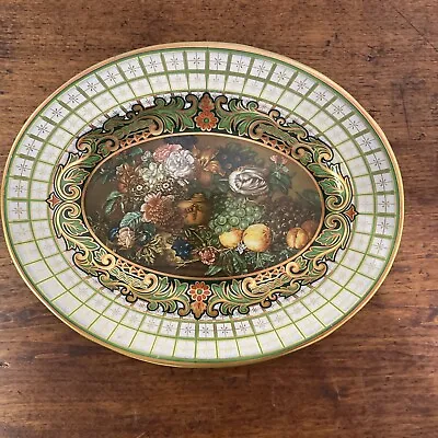 Vintage Daher Decorated Ware Tin Tray #980.598 Fruit Floral Green Gold White • $12.99