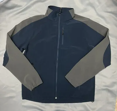 Double Diamond Men's Large Softshell Jacket Gray Navy Blue Fleece Lined Full Zip • $20