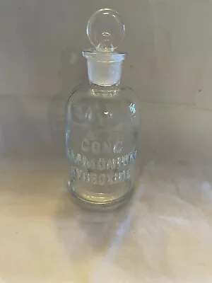 Ammonium Hydroxide Embossed Raised Letter Glass Bottle Vtg Laboratory Chemist • $15