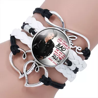 Michael Jackson Glass Cabochon Leather Infinity Bracelet Choice Look • $14.39