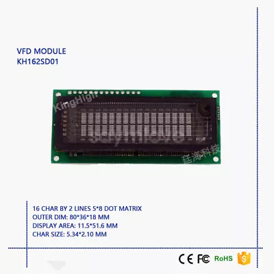 $44 • Buy New 16*2 Characters VFD Display Module Compatible With LCM1602 FUTABA M162SD07FA