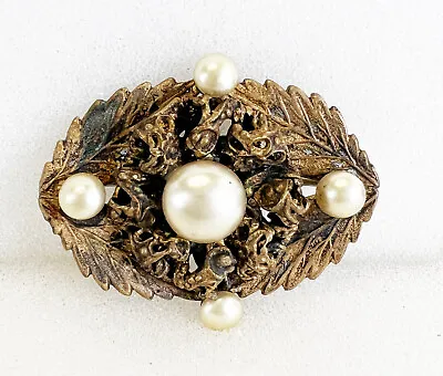 Miriam Haskell Seed Pearl Gold Pin Brooch - 1  X 1.5  6.3g • $29.99