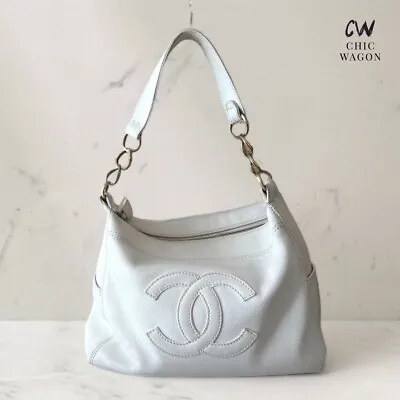 Chanel Vintage White Hobo Chain Shoulder Bag • $1980