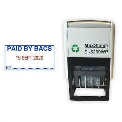 PAID BY BACS Self Inking Date Stamp - MaxStamp 5260 Date Stamp 41X21mm  2 Colour • £34.35