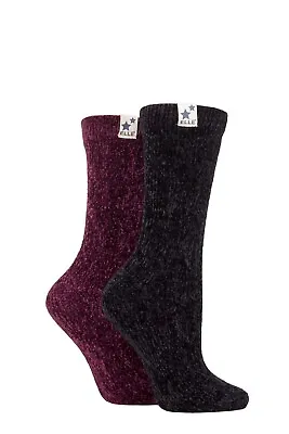 £9.99 • Buy Elle  Ladies Cable Knit Soft Chenille Walking Boot Socks In Multipack Of 2 Pairs