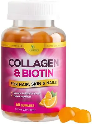 $18.82 • Buy Biotin And Collagen Gummy Vitamins For Hair, Skin, And Nails - Extra Strength
