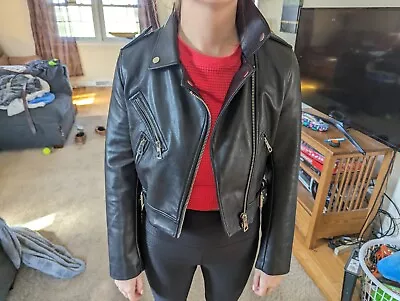 Zara Basic Jacket Moto Motorcycle Faux Leather Black Size XS • $16