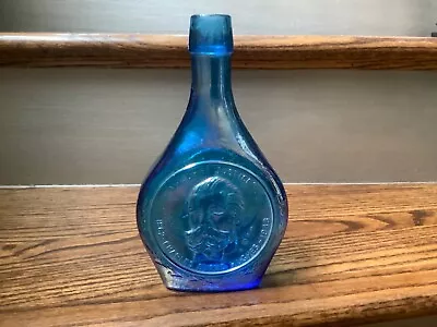 Wheaton Blue Carnival Glass Charles Evans Hughes 8.5  Tall Bottle - Vintage 1971 • $11.49