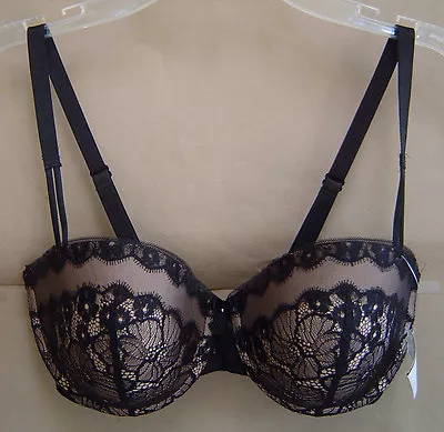 NWT $65 WACOAL 34D CAPTIVATION PUSH UP DEMI Underwire Bra BLACK 858184 • $47.99