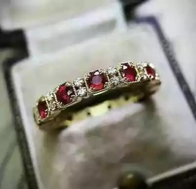 2 Ct Round Cut Lab Created Red Ruby Eternity Band Ring 14k Yellow Gold Plated • $129.59