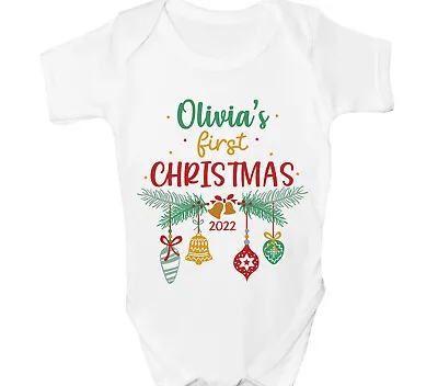 £6.99 • Buy Personalised First Christmas Baby Grow 1st Xmas Sleepsuit Any Name Cute Gift