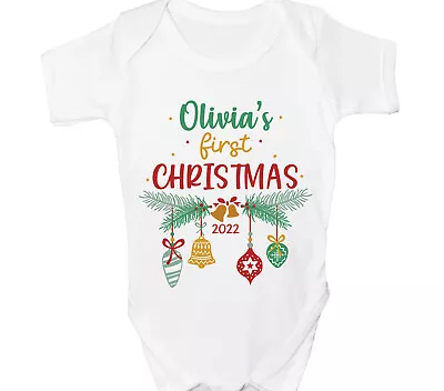 Personalised First Christmas Baby Grow 1st Xmas Sleepsuit Any Name Cute Gift • £6.99