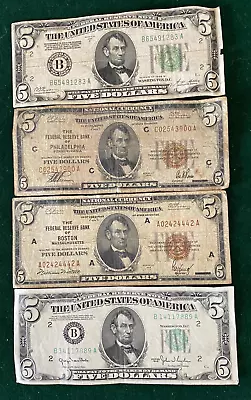 Lot Of 4-$5.00 Dollar Bills 1-1928 -2-1929- & 1-1950 (item-83) • $39.99