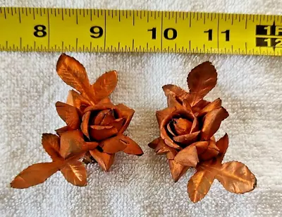 Vintage Clip Earrings Copper Colored Rose Fabric Flower • $0.99