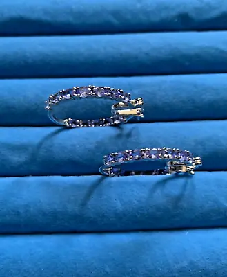 Tanzanite Hoop Earrings In Platinum Over Sterling Silver - 3.85 Ctw. • $61.88