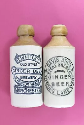 Vintage R. Whites & Davis Moss Lane West Manchester Stone Ginger Beer Bottles • £17.95
