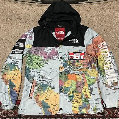 Supreme TNF North Face Atlas World Map Coaches Large Jacket W Hood Snaps Rare • $850