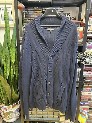 Banana Republic Large Cable Knit Cardigan 100% Cotton Navy Blue Light Wear • $20