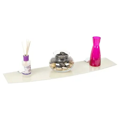 Bowed Floating Glass Shelf Frosted Look Design Large 80x20cm Wall Mounted Clips • £11.99