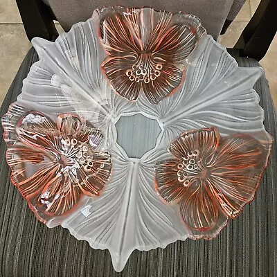Vintage Mikasa Orange Hibiscus Frost Pattern Crystal Glass  15  Bowl • $15