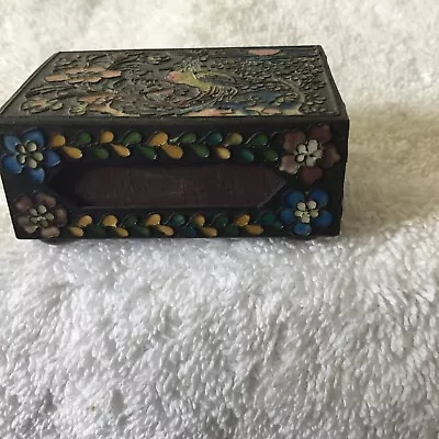 Antique Chinese Cloisonné Enamel Bird Design Footed Matchbox Holder • $15