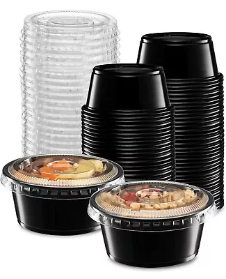 3.25 Oz [100 Set] Black Plastic Portion Cups With Lids • $11.99