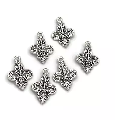 6 Fleur De Lis Charms Fancy Antique Silver Pendants. 2 Sided. Mardi Gras. French • $4.50