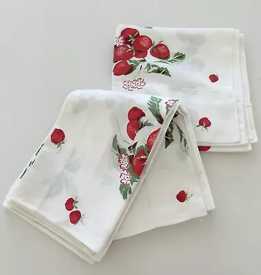 7 Vintage 1940’s Kitchen Curtain Panels Strawberries Handmade Cottage Tea Towel • $49.85