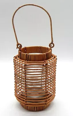 Rustic NEW Wicker Rattan Hanging Table Candle Lantern Holder With Glass Insert • $24