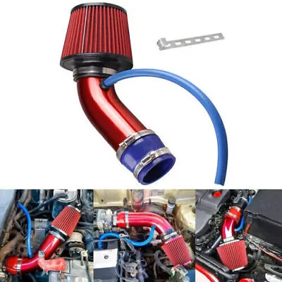 Red 76mm Car Cold Air Intake Filter Induction Kit Pipe Power Flow Hose System • $23.29