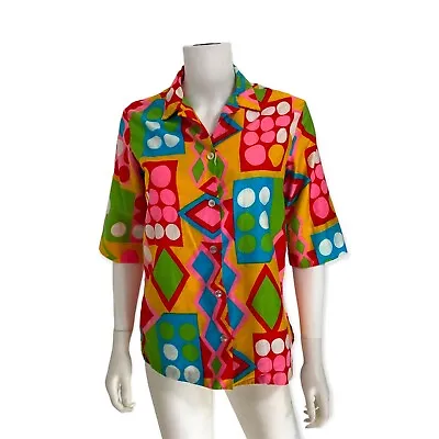 Style Craft California Women's Vintage 60s Colorful Mod Button Front Shirt • $22