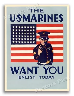 1940s The U.S. Marines Want You! WWII Historic War Recruiting Poster - 24x32 • $24.95