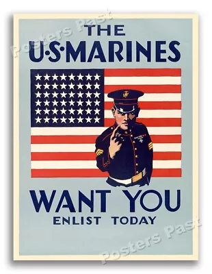 “Enlist Today U.S. Marines” 1942 Vintage Style World War 2 Poster - 20x28 • $17.95