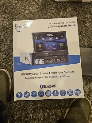 UNITOOSCI P9759B Motorized 7  Touchscreen 1-DIN Bluetooth DVD/MP3 Radio New  • $100