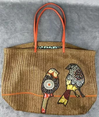 Vera Bradley Weave Straw Tote Bag Purse Two Birds On A Wire Flower Shower • $17.97