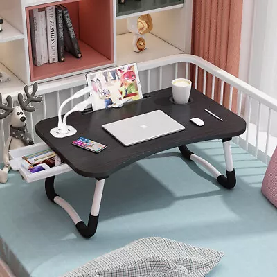 Folding Laptop Desk Computer Notebook W/ USB Port Fan&Light Breakfast Table Tray • £14.94