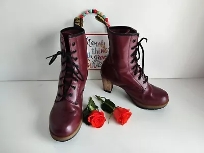 Dr Martens Darcie Red Burgundy Cherry Red Heel Court Boots UK 6 EU 39 US 8 • £169