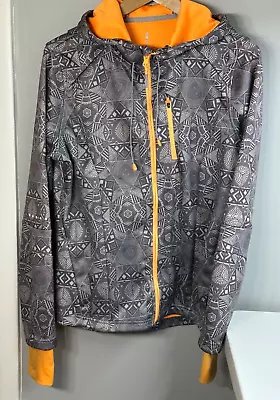 Mondetta Jacket Thumb Holes Zip Up Hooded Pockets Geometric Size L Grey Orange • $2.49