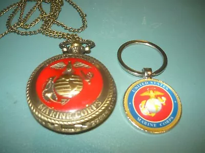 United State Marine Corps Necklace Quartz Pocket Watch W/Key Chain NEW • $19.99