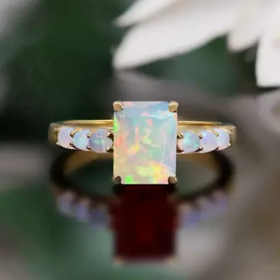 Natural Opal Engagement Ring Opal Gold Ring Vintage Opal Floral Ring October • $88.75