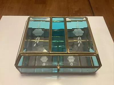 Stunning Etched Glass Handmade Vintage Jewelry Box W/ Brass • $22.90