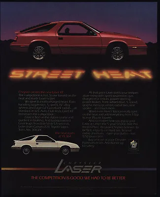 1986 CHRYSLER LASER XT Turbo Red & White Sports Car VINTAGE ADVERTISEMENT • $13.99