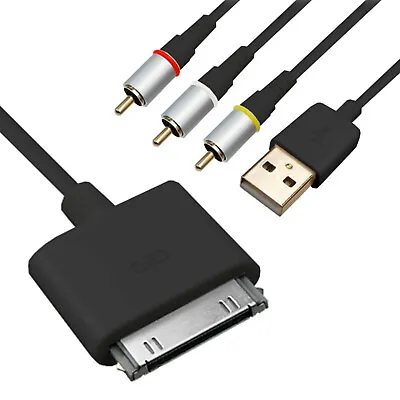 COMPOSITE AV VIDEO TO TV RCA CABLE USB CHARGER HEAVY DYTY FOR IPHONE/iPAD/iPOD • £7.94