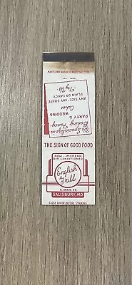 English Grill Salisbury Maryland Vintage Matchbook Cover • $2.99