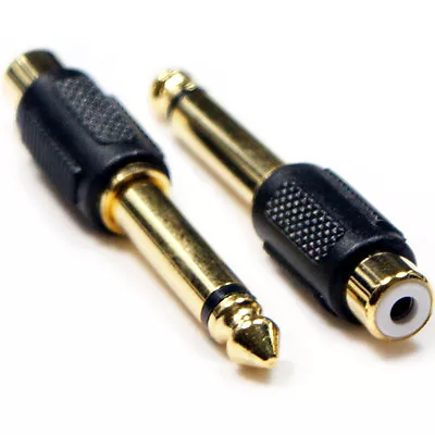 2x 6.35mm ¼  Mono Jack (Male) To RCA PHONO Female Adapter Guitar Microphone • £4.99