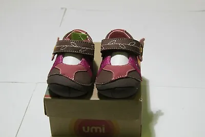 Umi *cassia*girls Brown/pink Leather Mary Jane Shoes Uk 1 Jr Eu 17 • £10