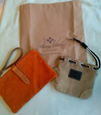 Garuglieri Italy Suede Leather Large Coral Wristlet & Franklin Covey Suede Pouch • $46.50