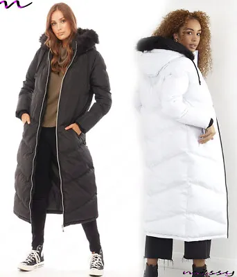 NEW Womens LADIES MAXI LONG PUFFER PARKA  Quilted WINTER COAT FUR HOOD LONG  • £34.99